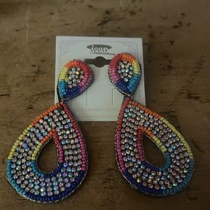 Rainbow bead & rhinestones earrings